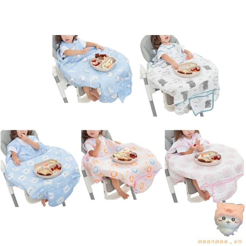 Tạp dề trẻ em mặt trăng Yếm cho bé Yếm ăn chống lộn xộn Smock Khăn trải bàn ghế cao 2 trong 1