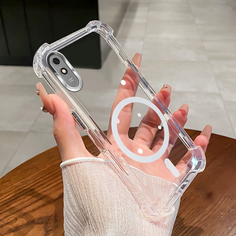 Ốp Lưng Cho Redmi 9A Từ Tính Không Dây Trong Suốt Bốn Góc Chống Sốc Bảo Vệ Ống Kính Ốp Điện Thoại SJSFDDR