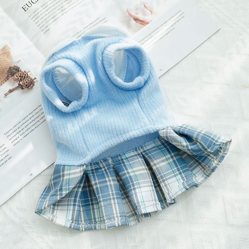 Thú Cưng Thu Đông Len jk Kẻ Sọc Đầm Nhỏ Vừa Chó Teddy Bichon Corgi Chó Mèo Quần Áo Tiếp Liệu