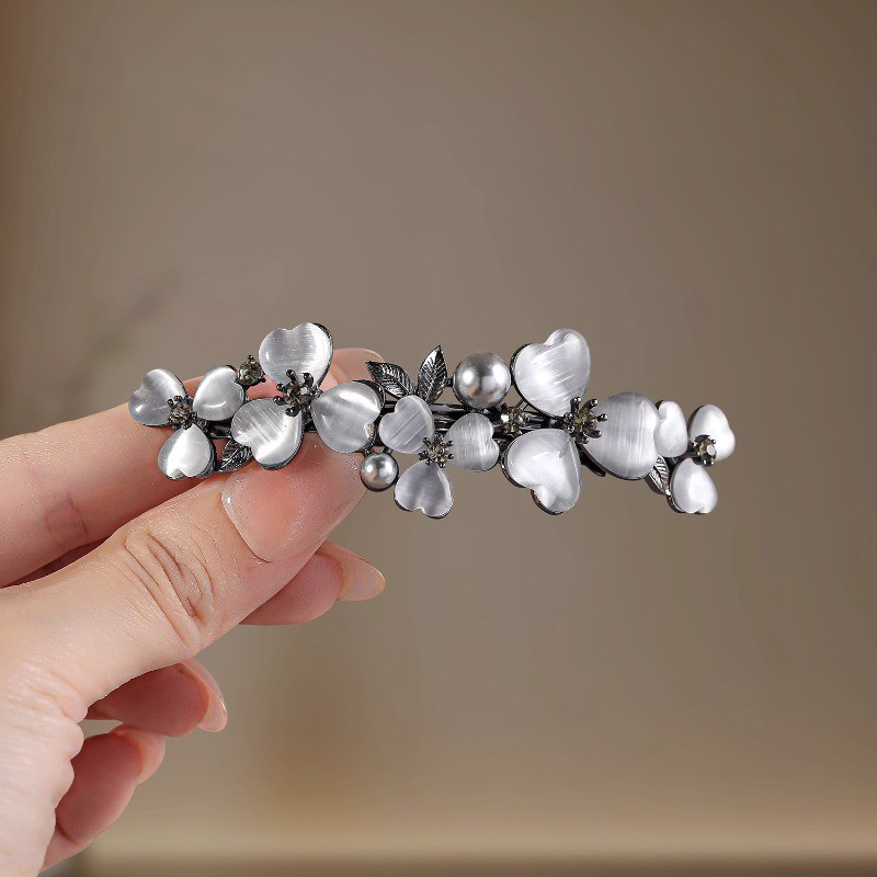 MAUROPOLI - Cụm Hoa Mắt Mèo & Cơ Tóc Hoa Opal Đính Đá Ngọc Trai, Phù Hợp Mái Tóc Thanh Lịch