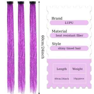 GUSTAVA Kẹp Trong Phần Mở Rộng Tóc, Điểm Nổi Bật Kẹp Lấp Lánh Nhiều Màu Sắc Tóc Tinsel, Thời Trang Tổng Hợp Dài Thẳng Cổ Tích Tóc Giả Tóc Giả Nữ