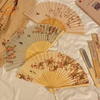 [WUSISI] Quạt Gấp Tay Di Động Phong Cách Trung Hoa Mới Đạo Cụ Khiêu Vũ Retro Quạt Nam Nữ Gỗ Tre Lụa Hoa Gấp Quạt MỚI