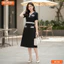Đầm thiết kế BEMINE cổ chữ V viền sọc dáng chữ A phù hợp đi làm-B136