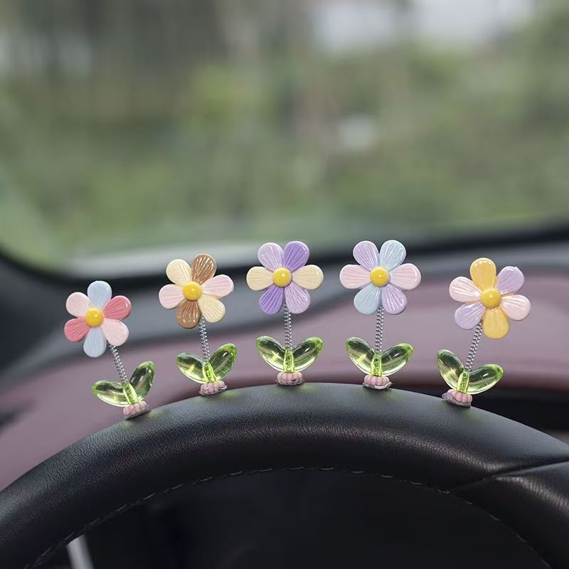 Bộ 5 Đồ Trang Trí Bảng Điều Khiển Hoa Cầu Vồng - Daisy Center Console Lắc Trang Trí - Vui Nhộn, Dễ Thương, Nhiều Màu - Hoa May Mắn, - Trang Trí Nội Thất Ô Tô