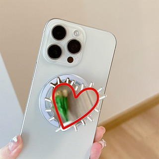 Gương Tình Yêu Dễ Thương Tròn Từ Tính Giá Đỡ Điện Thoại Cho IPhone 17 16 15 14 13 12 Pro Max 14 Plus Có Thể Gập Lại Vòng Tay Co Giãn Để Bàn Đứng P3