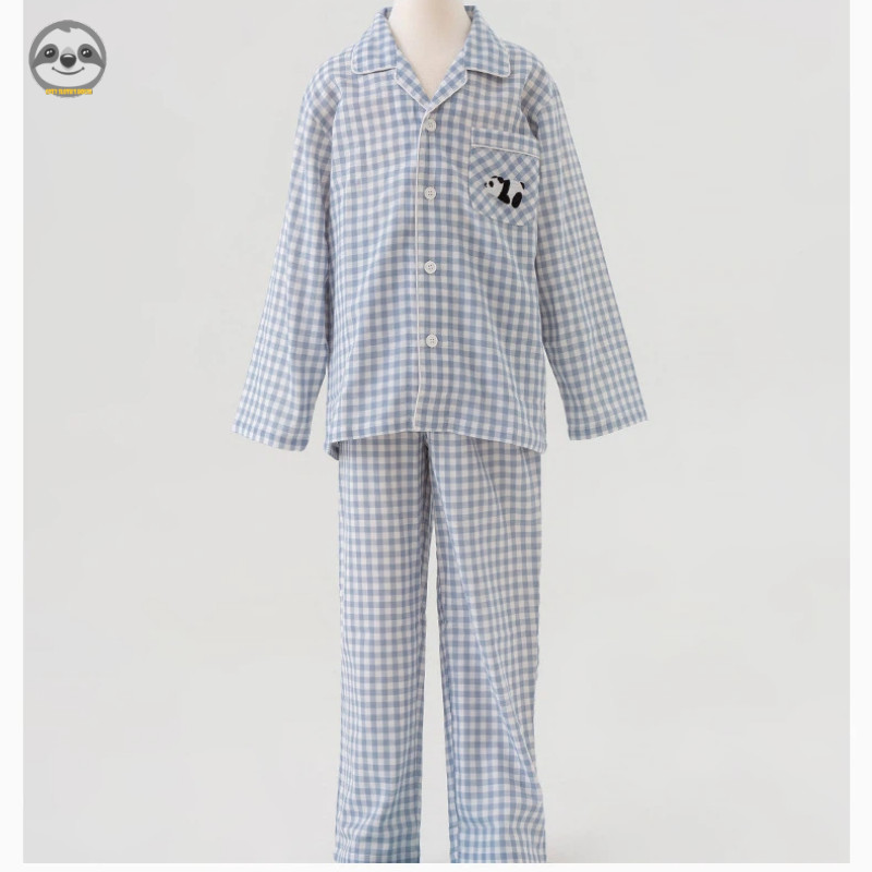 Phong cách Nhật Bản Muji Style / Quần yếm Cotton nguyên chất sợi đôi cho bé trai bé gái / Quần sọc kẻ sọc dài tay dành cho trẻ em Bộ đồ ngủ thân thiện với da / Thoải mái mềm mại