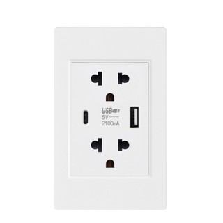 SUBOGDG Ổ Điện Đôi 3 Chấu Tích Hợp 2 Cổng USB+Type-C Sạc Âm Tường Màu Trắng