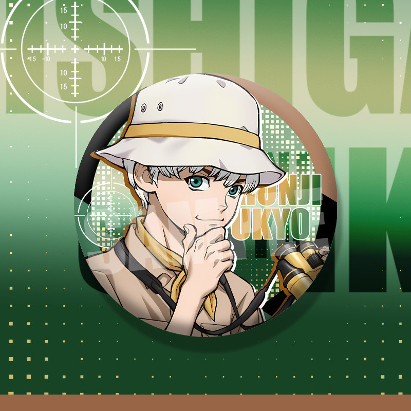 75mm Dr.STONE Anime Huy Hiệu Đôi Lấp Lánh Pin Senku Ishigami Asagiri Gen Kim Loại Thổ Cẩm Dễ Thương Túi Ita Trang Trí Quà Tặng