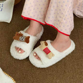 XIXITIAO Dép Cotton Dễ Thương Chó Con Nam Nữ Thu Đông Thoải Mái Cặp Đôi Hoạt Hình Nhà