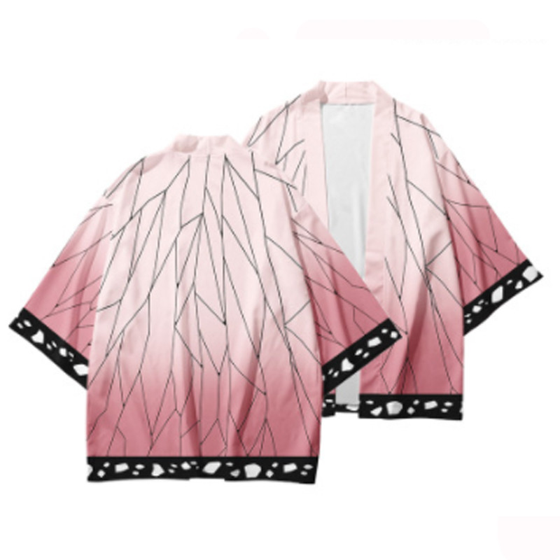 YB1 Demon Slayer Cosplay Trẻ Em kimono Haori Tanjirou Nezuko Áo Khoác Tay Ngắn Áo Khoác Trang Phục Hóa Trang Halloween Đảng Hiển Thị U