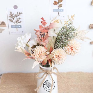 Hoa Giả Decor Trang Trí Nhà Cửa Phòng Khách Mẫu Đơn Lụa Cao Cấp Bó Cầm Tay Cô Dâu Tiệc Cưới Phong Cách Bắc Âu Cây Đạo Cụ Chụp Ảnh Vintage Sang Trọng Phụ Kiện Bàn Làm Việc Đẹp Mắt Retro Giống Thật Cúc Ping Pong