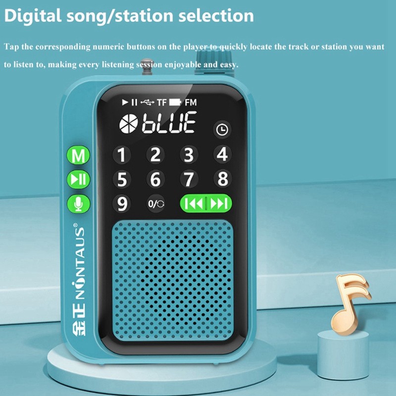 C90 Mini Pocket FM Radio Đài Phát Thanh Kỹ Thuật Số Thu Không Dây Loa MP3 Có Màn Hình LED Ghi Âm Hẹn Giờ Ngủ Xanh