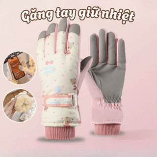 Găng Tay Giữ Ấm Mùa Đông Dễ Thương Cho Nữ, Găng Tay Lót Lông Giữ Nhiệt Chống Nước, Chống Trơn Trượt