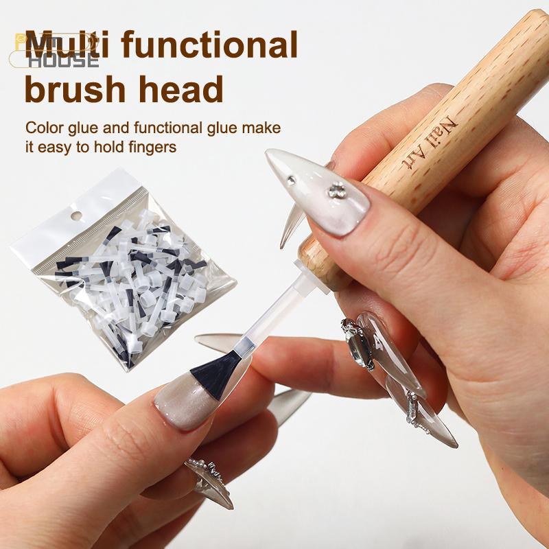 PlumHOUSE 1 Hộp bàn chải sơn móng tay dùng một lần, thay thế, dụng cụ làm móng nghệ thuật