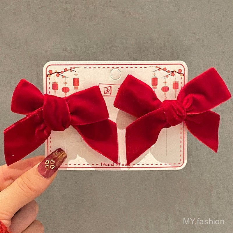 Năm Mới Bé Gái Đêm Giao Thừa Kẹp Tóc, Trẻ Em Đỏ Nơ Lớn Tua Rua Kẹp Tóc Bé Gái Mũ Đội Đầu Phong Cách Trung Hoa