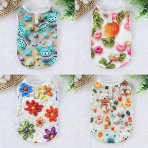 【Ready Stock】 Spring and Summer Pet Dog Cat Anti-Drop Woolen Vest 3D Printing Set Corgi Bichon Small and Medium Dogs Clothes agKQ