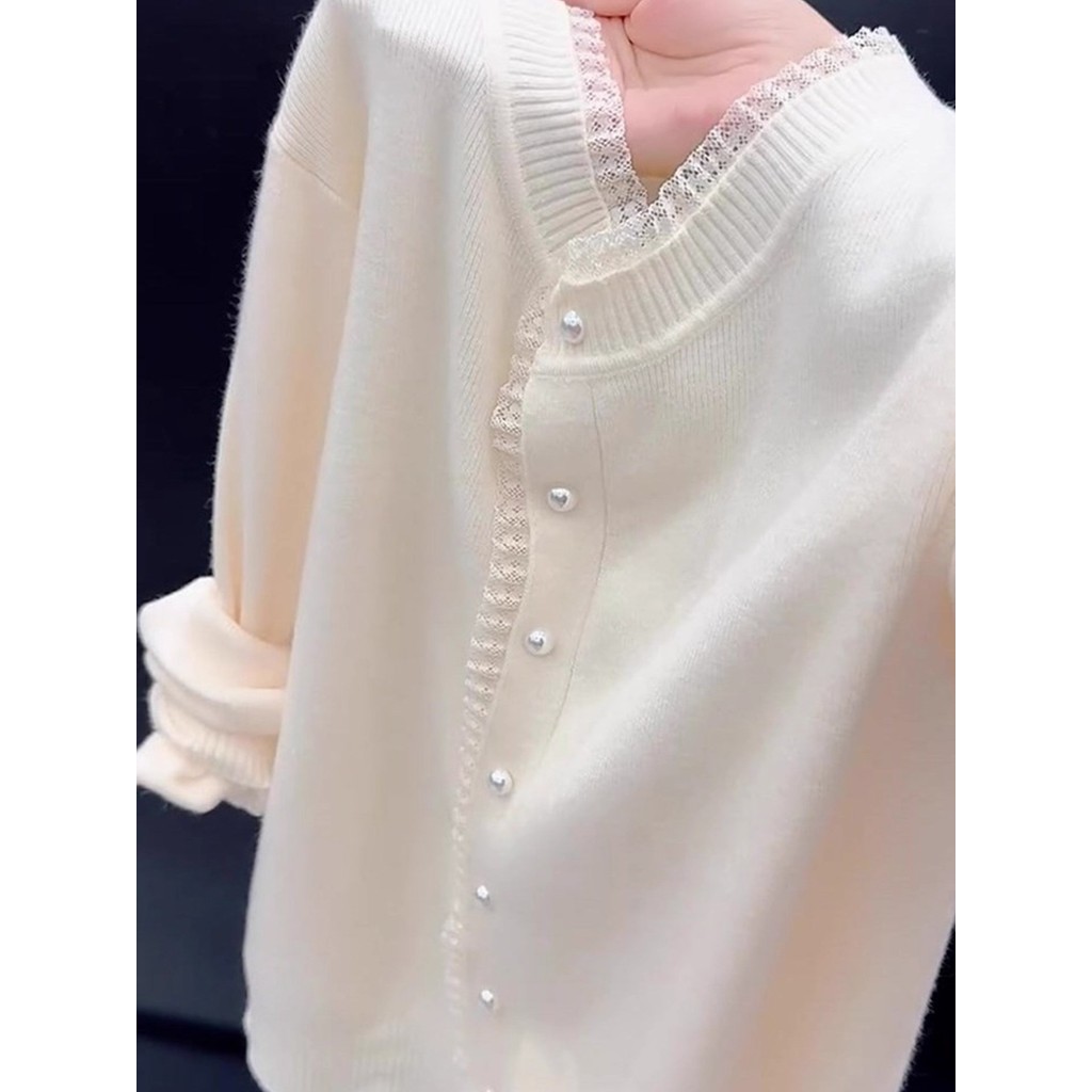 [Áo Len Cashmere Dài Tay] Mềm mại với ren, ấm áp theo xu hướng mới
