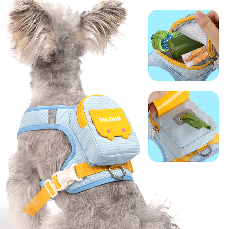 [Pet-Eleven] Phiên bản Hàn Quốc Ba lô chó tự đóng gói cho chó Dây đeo ngực cho chó Dây xích cho chó Dây đeo ngực cho thú cưng Dây đeo vai có thể điều chỉnh phản quang Phong cách Áo Vest Chống vỡ Túi xếp nếp của riêng bạn Đi chơi Đi chơi Ngực cho chó rảnh