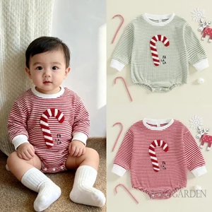 Bé Gái / Bé Trai Áo Liền Quần Giáng Sinh Kẹo Cane Thêu Dài Tay Mùa Thu Body