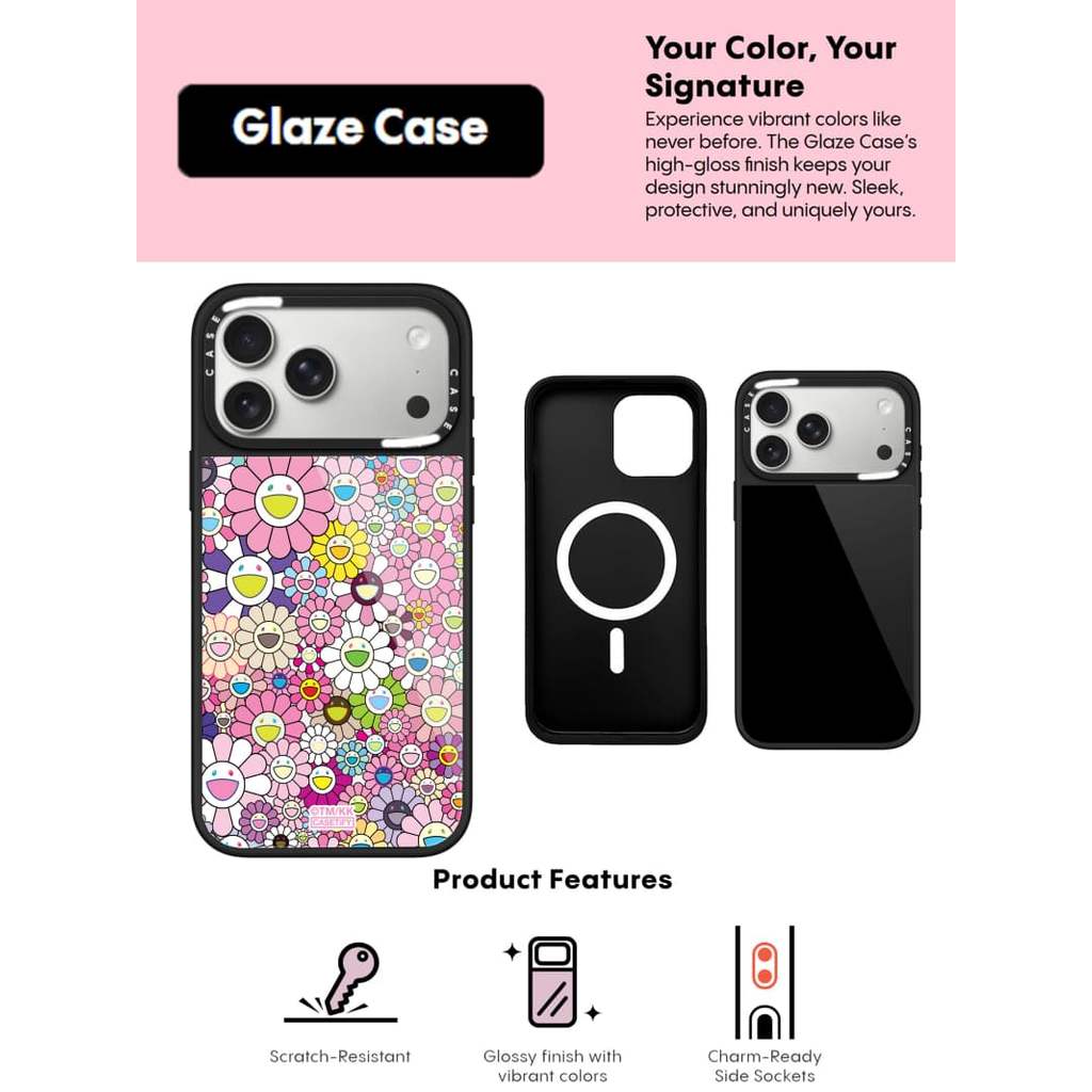 Ốp lưng CASECASE X FLOWERS (HỒNG) Vỏ kính hút từ tính chống trầy xước cho IPhone 17 Air 16 15 14 Pro Max Plus Ốp lưng cứng có hộp khắc logo