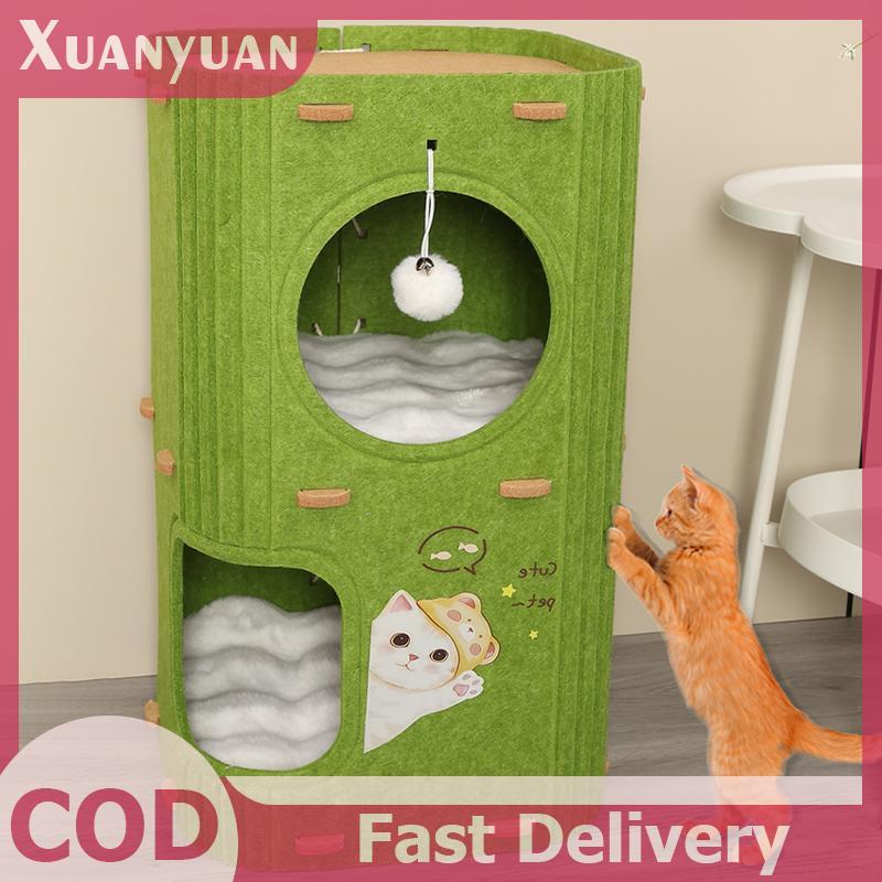 XUAN Tấm nỉ nhiều lớp Khung leo núi Giường lỗ cây hai lớp Thích hợp cho mọi mùa và nhiều mèo VN