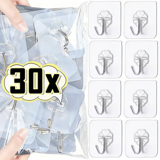 10 / 20 / 30 Cái Móc treo tường dính chắc chắn trong suốt - Giá đỡ khăn chìa khóa hạng nặng đa năng cho phòng tắm nhà bếp