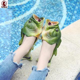Unisex Mô Phỏng Dép Cá 3D Mùa Hè Vui Nhộn Thời Trang Dép Lật Cho Ngoài Trời