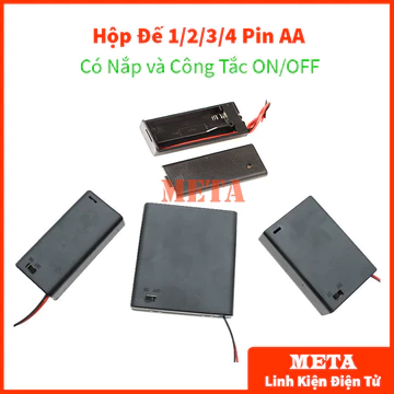 Hộp Đế 1/2/3/4 Pin AA Có Nắp và Công Tắc ON/OFF - Hộp đế pin đại AA, pin con thỏ lớn AA 1/2/3/4 pin