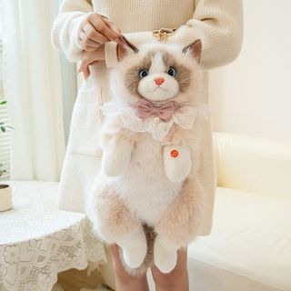 THEGIRL8B Túi đi học cho mèo sang trọng, Ba lô mèo con mô phỏng dễ thương siêu thực tế, Động vật nhồi bông mầm non Hoạt hình lưu trữ du lịch Động vật Túi mua sắm sang trọng