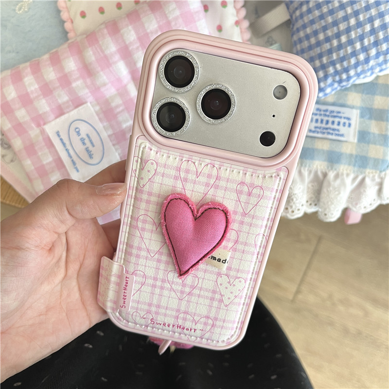 IPhone 17 Pro max 16 Pro max Grid Họa tiết tình yêu PU materia Dây buộc Vỏ điện thoại