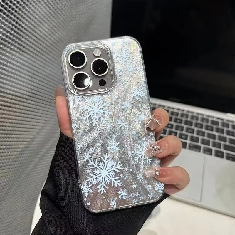 Vỏ Tương Thích Cho iPhone 16 15 17 Pro Max 11 13 14 12 Pro Cho iPhone 16e 7 8 Plus XS Max X XR SE2022 Bông Tuyết Trắng Mùa Đông Thanh Lịch Giáng Sinh Vỏ Cứng Chống Sốc
