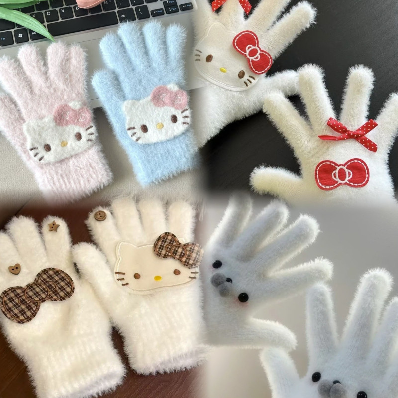 Găng Tay Nữ Mùa Đông Hello Kitty 5 Ngón Lót Nỉ Ấm Áp Chống Gió,Chống Lạnh Tuyệt Đối Richouse
