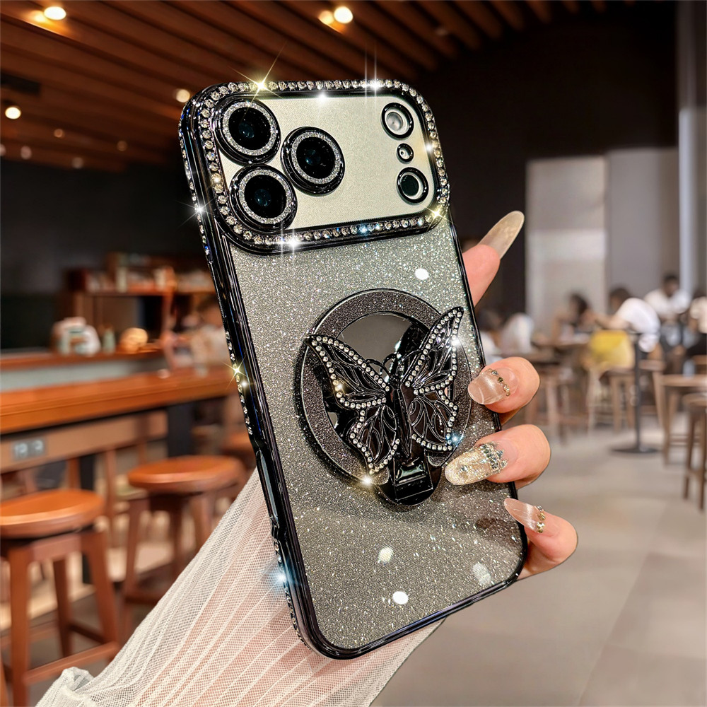 Ốp Điện Thoại Gương Bướm Lấp Lánh Cho iPhone 17 Pro Max 16 11 12 13 14 15 Pro Max Ống Kính Bảo Vệ Camera Vỏ Chống Sốc TPU Vỏ Mềm Điện Thoại