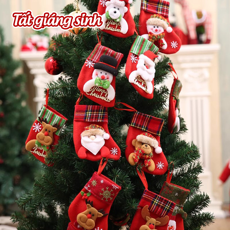 Tất noel nhỏ trang trí – Phụ kiện cây thông giáng sinh, vớ treo hình ông già noel, tuần lộc, đựng bánh kẹo trang trí