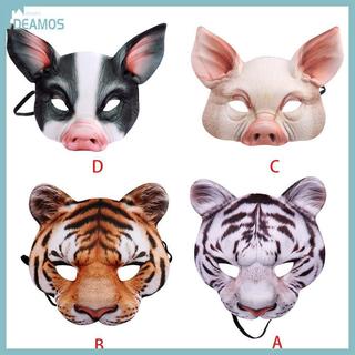 Mặt nạ Halloween unisex 3D hình hổ và lợn, nửa mặt, phù hợp hoá trang cho lễ hội và cosplay