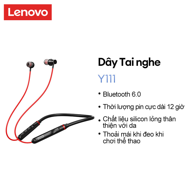 Tai nghe Bluetooth không dây đeo cổ Lenovo Y111 có micrô Tai nghe khử tiếng ồn Bass Thể thao Chạy bộ Tai nghe lâu trôi | BigBuy360 - bigbuy360.vn