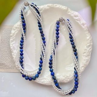 N1163 Vòng Cổ Ngọc khoá nam châm cao cấp, mix đá thiên thanh và ngọc nhân tạo 4 sợi