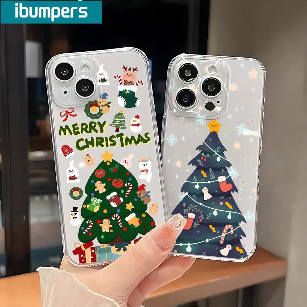 Ibumpers Ốp Điện Thoại Cây Giáng Sinh Trong Suốt Mềm Cao Cấp Chống Sốc Cho iPhone 11 12 13 14 15 16 17 Pro Max IP 7 8 Plus Iphon X XS XR Xs max