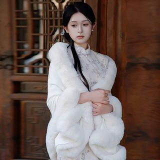 NCE Áo khoác lông thú cổ chữ V, chất liệu fleece, màu đơn giản, phù hợp thời trang mùa thu đông