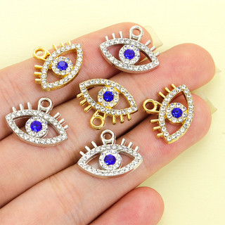 10 chiếc Kim cương giả lấp lánh dát bùa mắt ác màu xanh Thổ Nhĩ Kỳ, Mặt dây chuyền mắt may mắn cho DIY Vòng cổ cá tính Bông tai Vòng tay Móc khóa - Quà tặng lý tưởng cho gia đình và bạn bè
