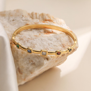 Châu Âu Mỹ ins Phong Cách Mới Vòng Tay Inox Zircon Mạ Vàng 18K Nữ