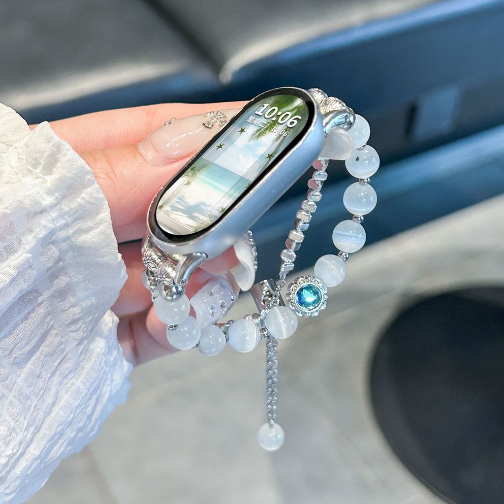 Vòng tay trang sức mắt mèo Bling cho Xiaomi Mi Band 10 9 8 7 Dây đeo cho Miband 10Pro 9 8 Pro Dây đeo cổ tay thay thế đính cườm