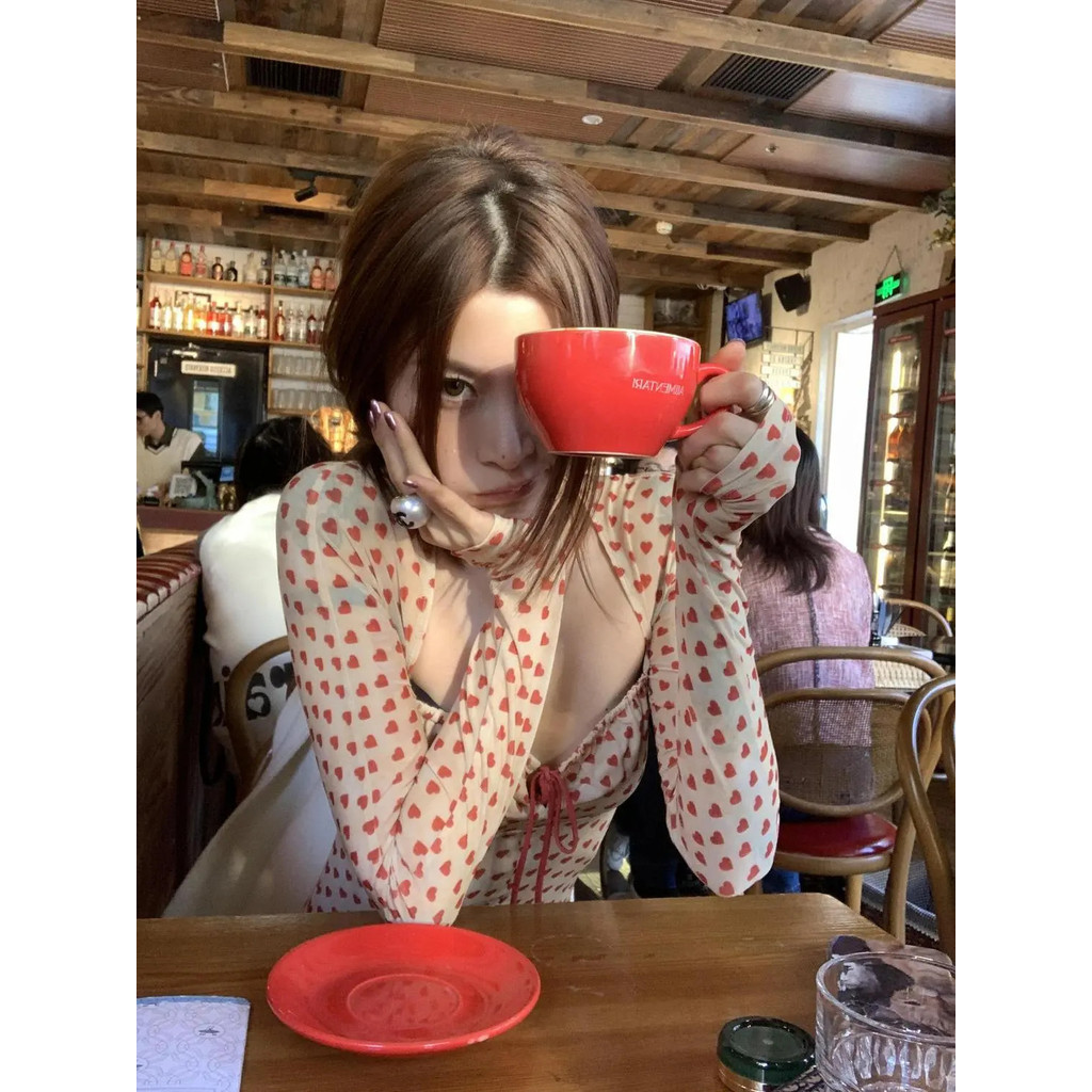 Milyfashion Áo Thun Hình Trái Tim, Cổ Vuông Phù Hợp Thu Đông