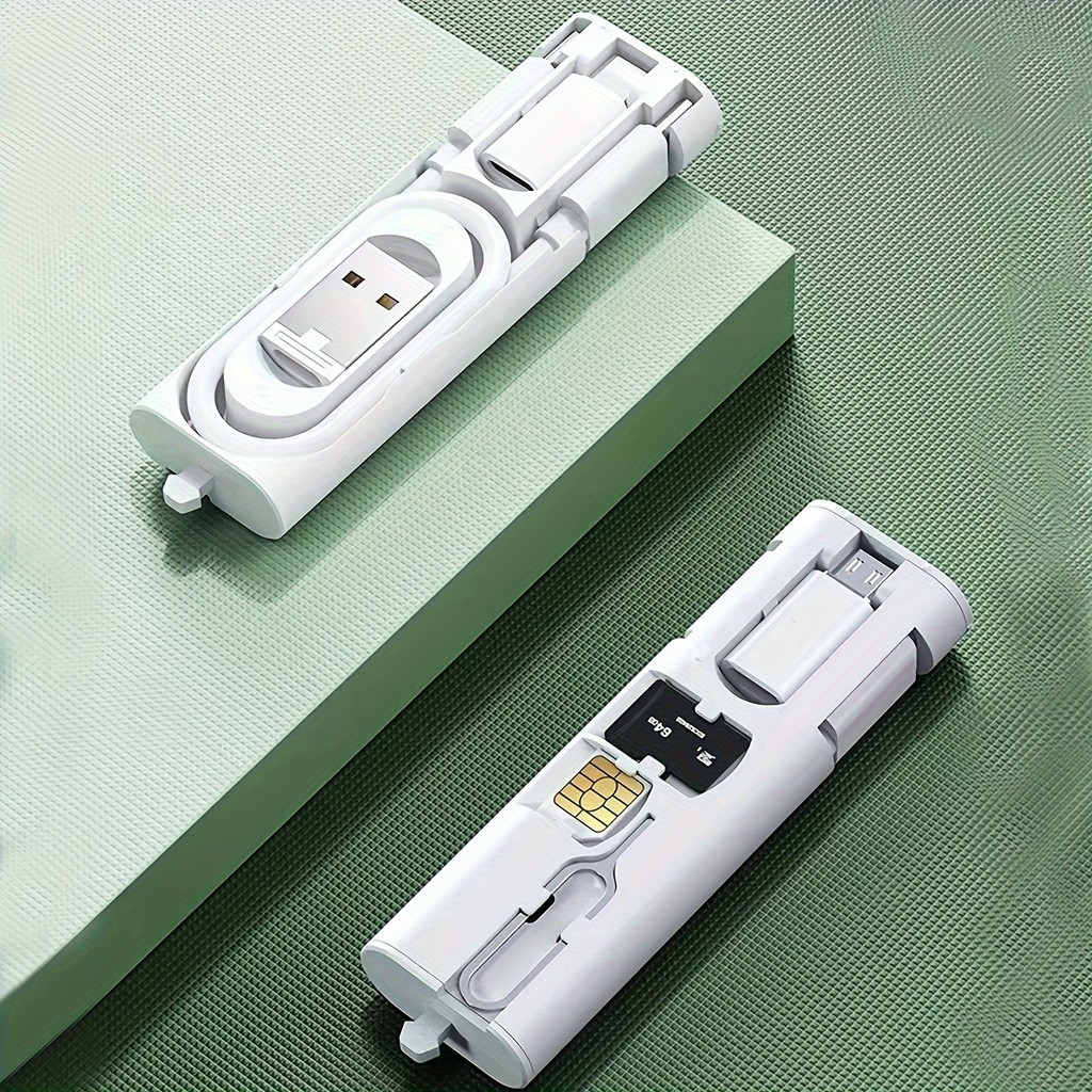 Hộp lưu trữ cáp dữ liệu đa chức năng 60W Di động 6 trong 1 Cáp sạc Type-C kép Bộ sạc du lịch Bộ cáp chuyển đổi