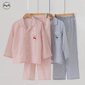Phong cách Nhật Bản Muji Style / Quần yếm Cotton nguyên chất sợi đôi cho bé trai bé gái / Quần sọc kẻ sọc dài tay dành cho trẻ em Bộ đồ ngủ thân thiện với da / Thoải mái mềm mại