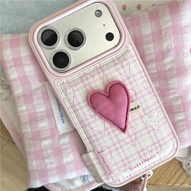 IPhone 17 Pro max 16 Pro max Grid Họa tiết tình yêu PU materia Dây buộc Vỏ điện thoại