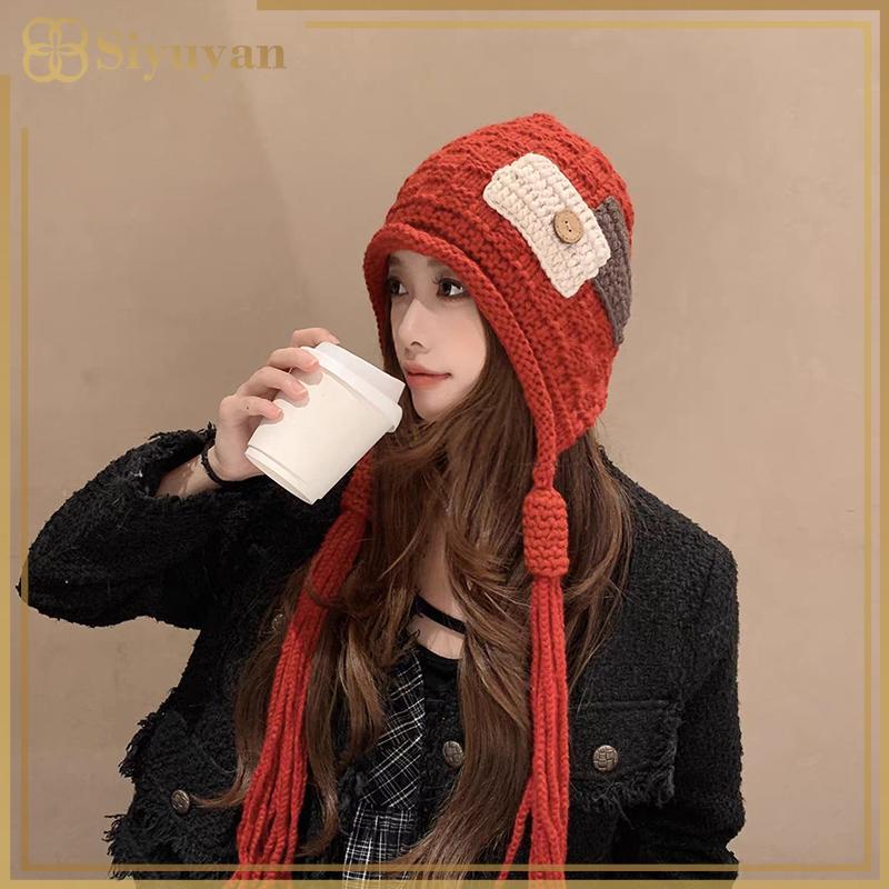 Mũ Bonnet Siyuyan Vải Thường Ngày, Bảo Vệ Tai, Phong Cách Bím Tóc