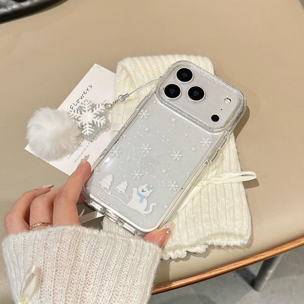 Ốp lưng cứng trong suốt Tương thích với iPhone 13 14 14Pro 14ProMax 15 15Pro 15ProMax 16 16Pro 16ProMax 17 17Pro 17ProMax Ốp họa tiết mèo bông tuyết