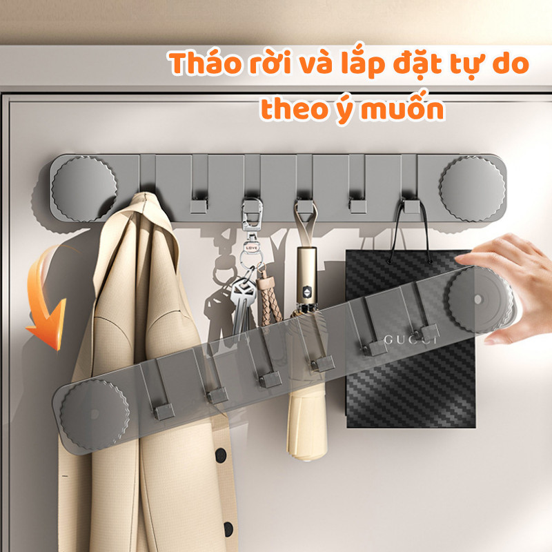 Thanh móc treo tường gấp gọn đa năng, Móc treo quần áo, túi xách, chìa khóa hút chân không tiện lợi DINO