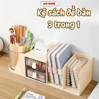 Kệ Sách Để Bàn 3 Trong 1 Chia Ngăn Lux Home, Kệ Đựng Bút Sổ Đồ Dùng Học Tập Siêu Tiện Lợi